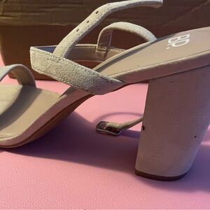 BP Cream Suede Block Heel Sandals